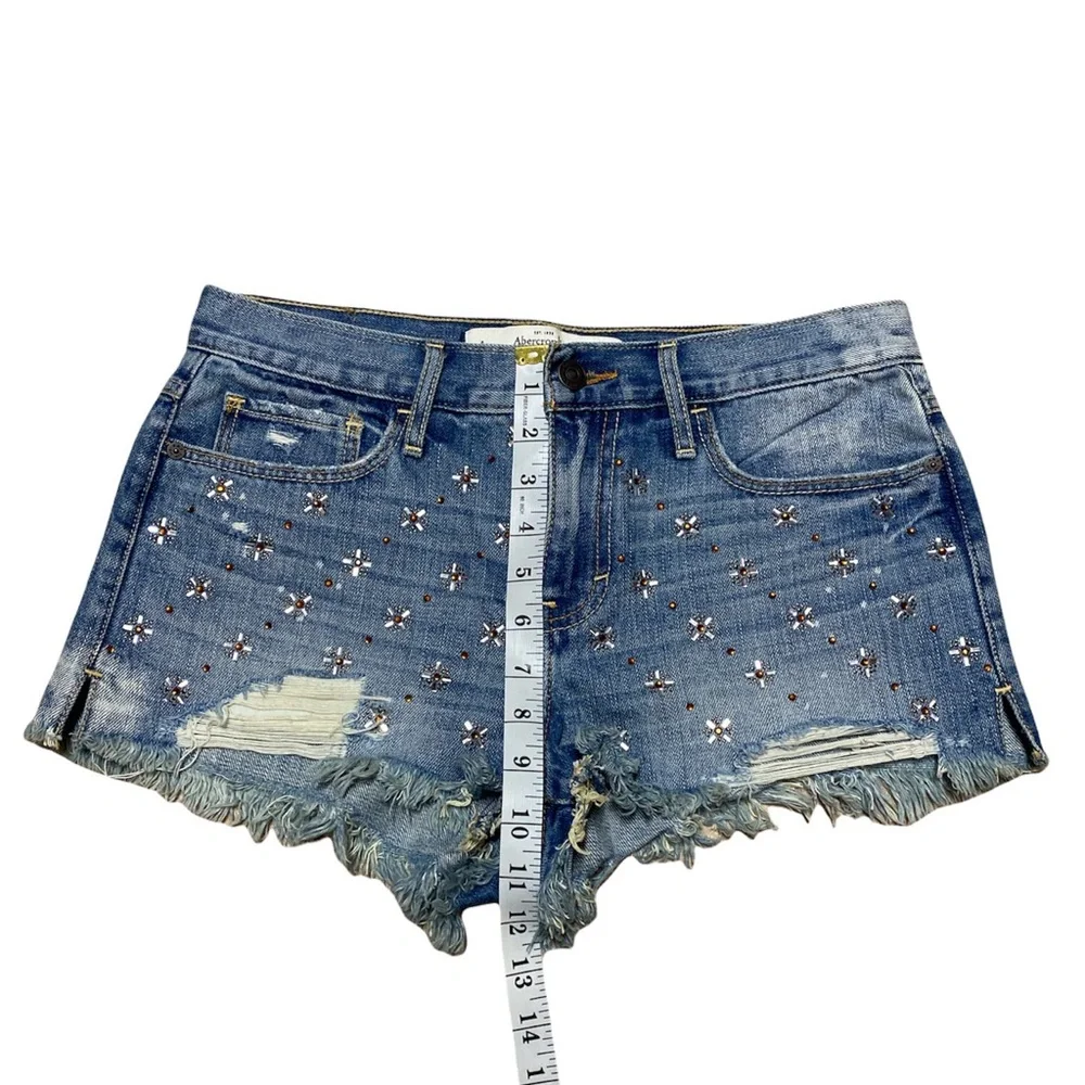 Abercrombie & Fitch High Rise Jean Shorts Women’s 4 Embellished Casual Denim